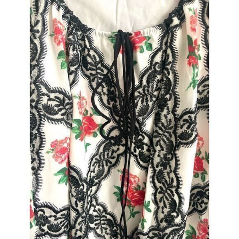 For Love and Lemons Greta Mini Dress Size Small Black Lace Red Roses - Picture 8 of 12